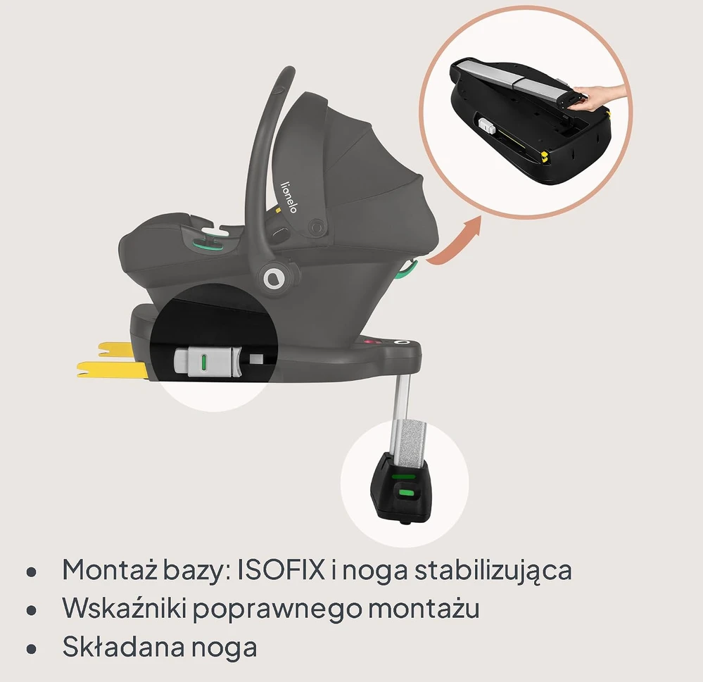 Lionelo automobilinė kūdikio kėdutė Astrid i-Size su ISOFIX baze, 40–87 cm, LO-ASTRID I-SIZE SET Juodas Pilkas