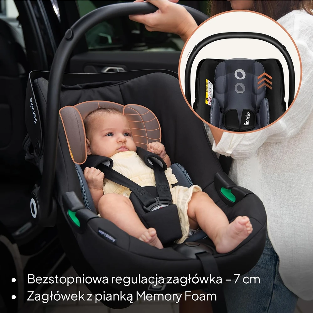 Lionelo automobilinė kūdikio kėdutė Astrid i-Size su ISOFIX baze, 40–87 cm, LO-ASTRID I-SIZE SET Juodas Pilkas