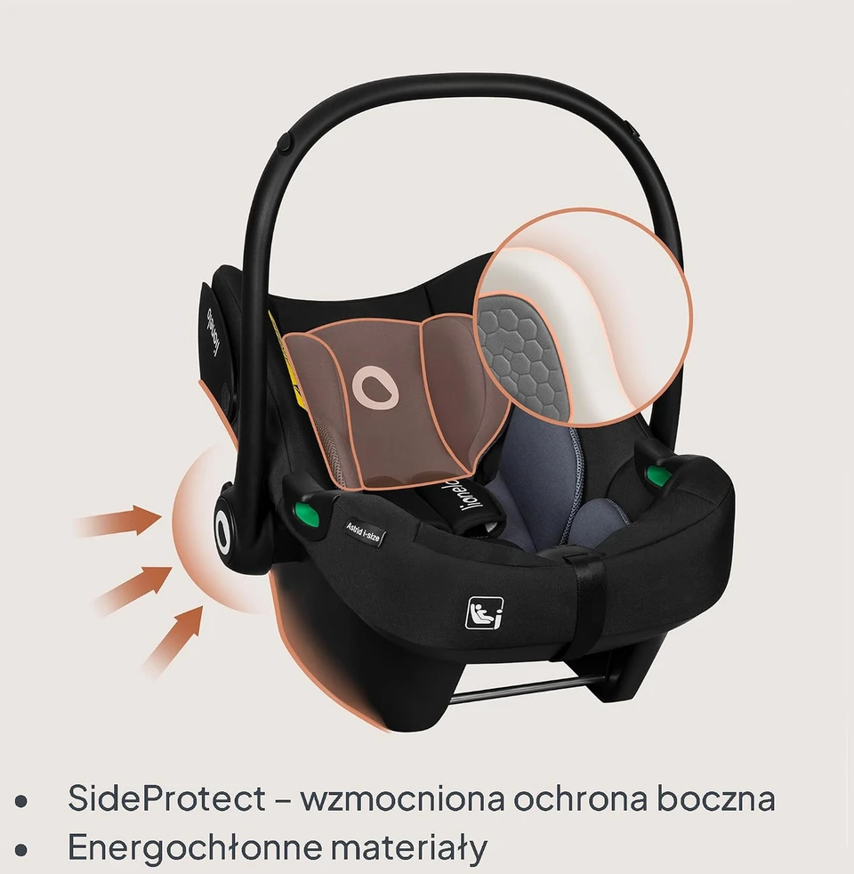 Lionelo automobilinė kūdikio kėdutė Astrid i-Size su ISOFIX baze, 40–87 cm, LO-ASTRID I-SIZE SET Juodas Pilkas