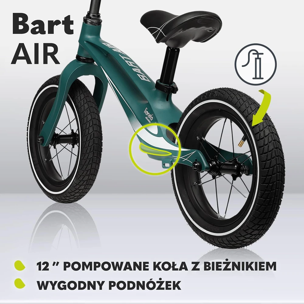 Lionelo balansinis dviratis Bart Air 12 col., iki 30 kg, EVA ratai, LO-BART AIR Žalias FOREST
