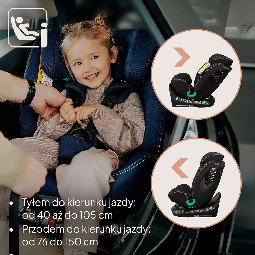 Lionelo Bastiaan i-Size automobilinė kėdutė 40–150 cm su ISOFIX, 360° pasukama, 181654