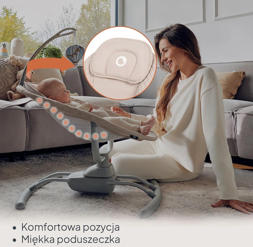 Lionelo elektrinės kūdikių sūpynės Rio iki 9kg, 3 supimo greičiai, LO-RIO BEIGE LATTE