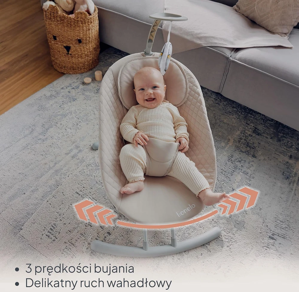Lionelo elektrinės kūdikių sūpynės Rio iki 9kg, 3 supimo greičiai, LO-RIO BEIGE LATTE