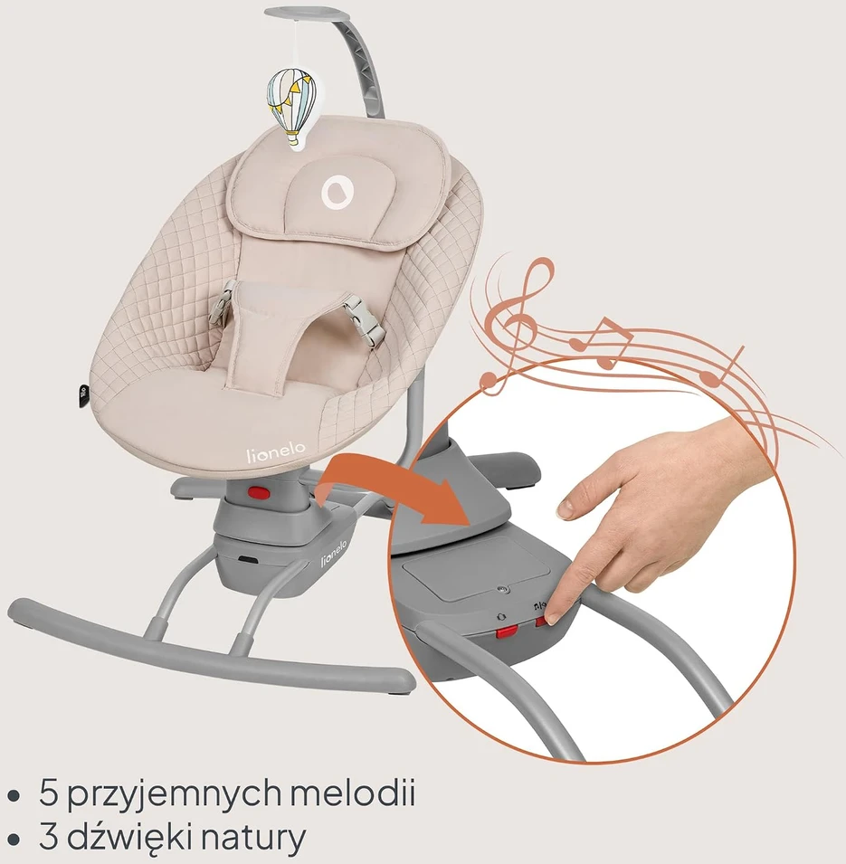 Lionelo elektrinės kūdikių sūpynės Rio iki 9kg, 3 supimo greičiai, LO-RIO BEIGE LATTE