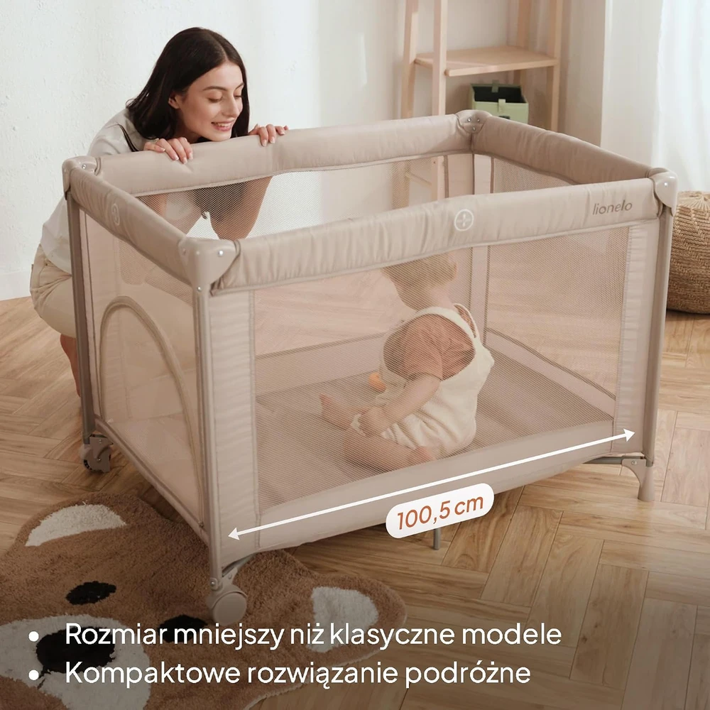 Lionelo kelioninė kūdikio lovytė Amelie 100,5 × 70,5 × 69 cm iki 15 kg LO-AMELIE Juodas CARBON