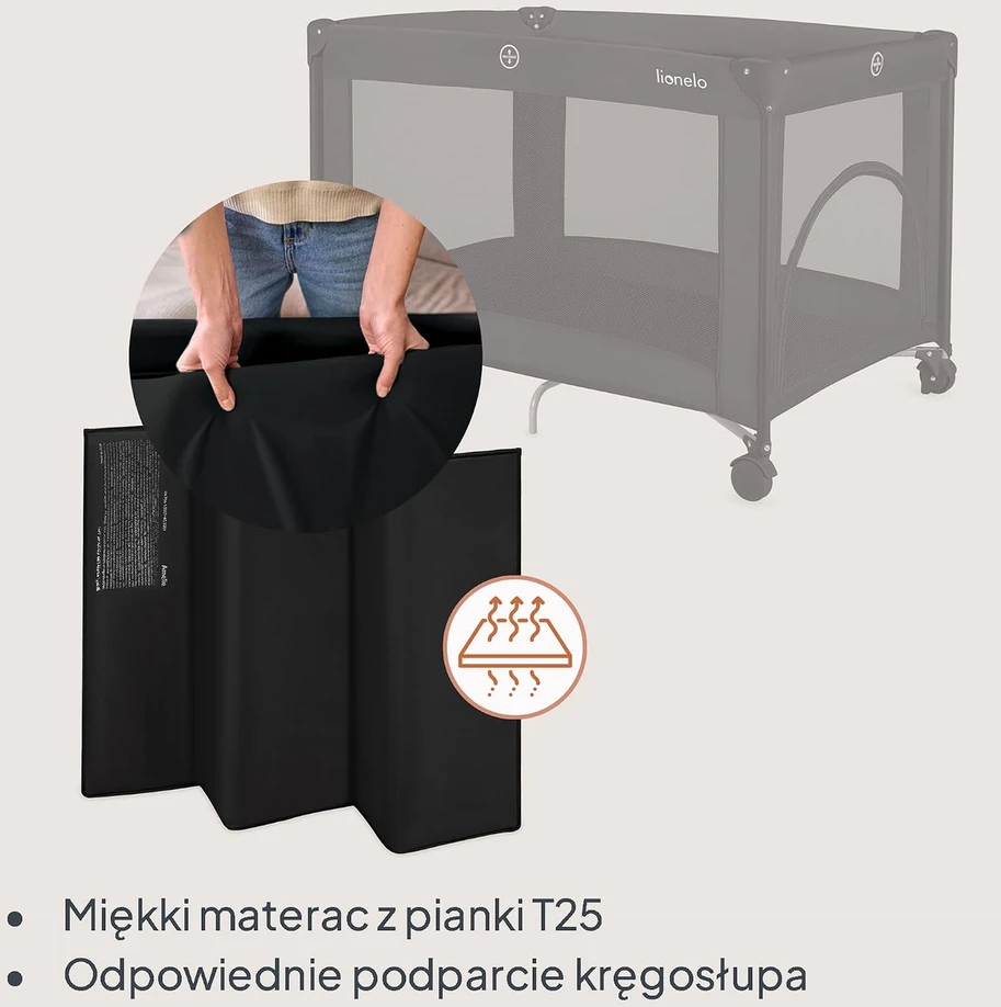 Lionelo kelioninė kūdikio lovytė Amelie 100,5 × 70,5 × 69 cm iki 15 kg LO-AMELIE Juodas CARBON