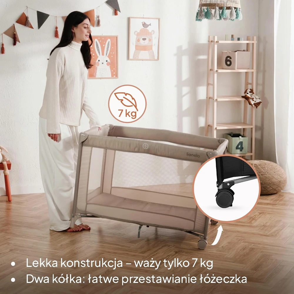 Lionelo kelioninė kūdikio lovytė Amelie 100,5 × 70,5 × 69 cm iki 15 kg LO-AMELIE Juodas CARBON