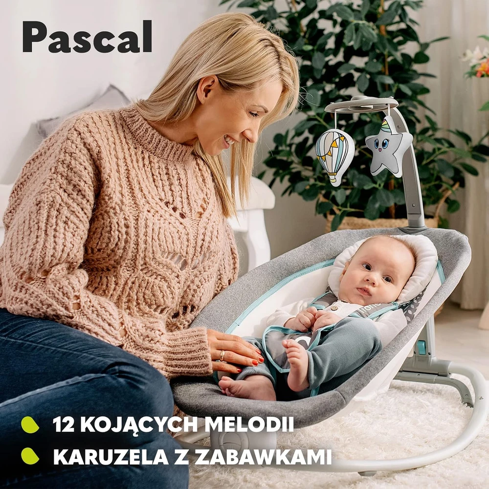 Lionelo kūdikių gultukas Pascal, pilkas, iki 9kg, su vibracija ir melodijomis LOPASCAL Pilkas SCANDI