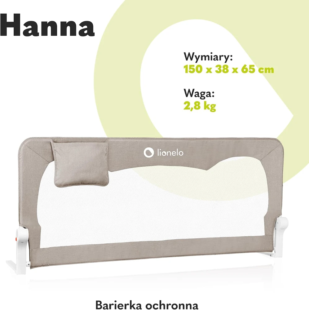 Saugūs barjeriniai vartai lovai, aukšti 150x6cm Lionelo Hanna smėlio spalvos