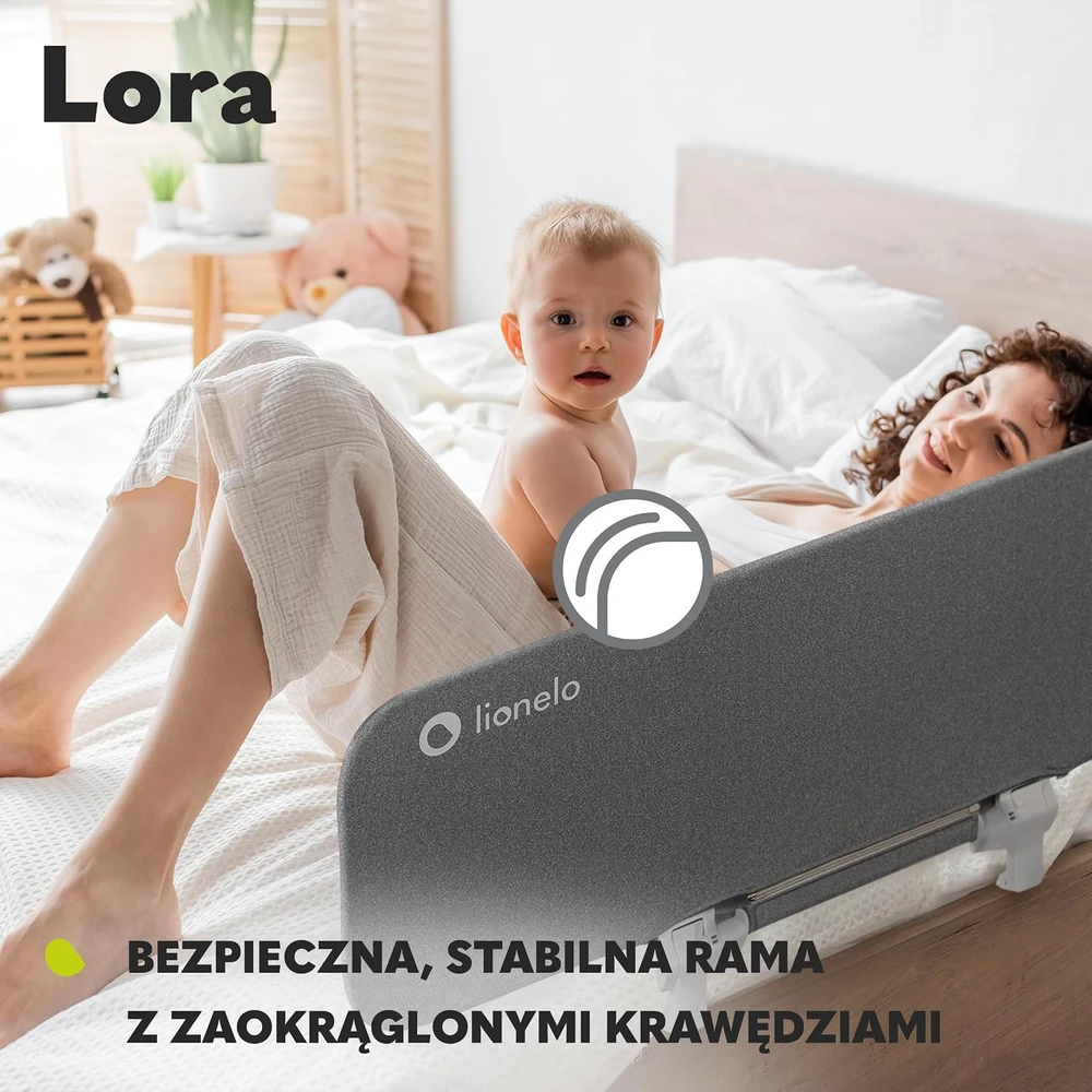 Lionelo lovos apsauginė tvorelė vaikams 45 × 105 cm, 180° reguliavimas, LO-LORA Pilkas STONE