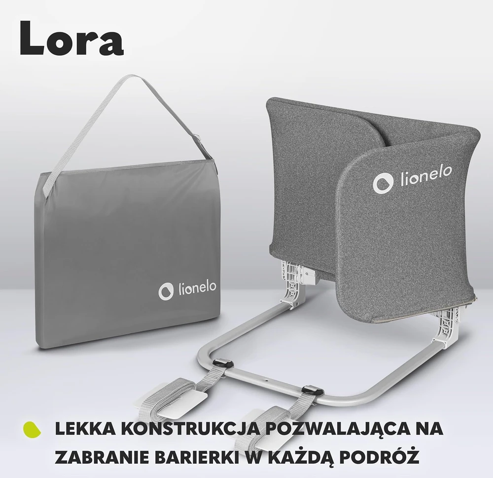 Lionelo lovos apsauginė tvorelė vaikams 45 × 105 cm, 180° reguliavimas, LO-LORA Pilkas STONE