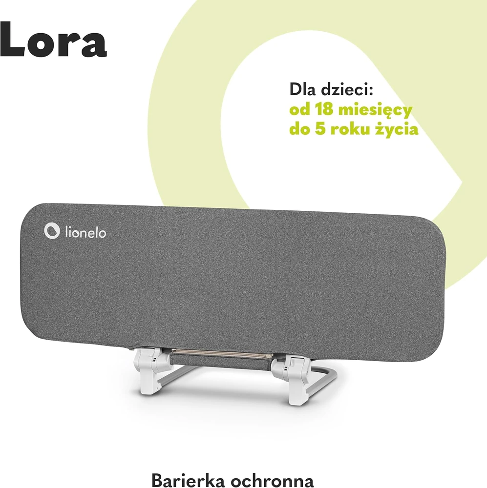 Lionelo lovos apsauginė tvorelė vaikams 45 × 105 cm, 180° reguliavimas, LO-LORA Pilkas STONE