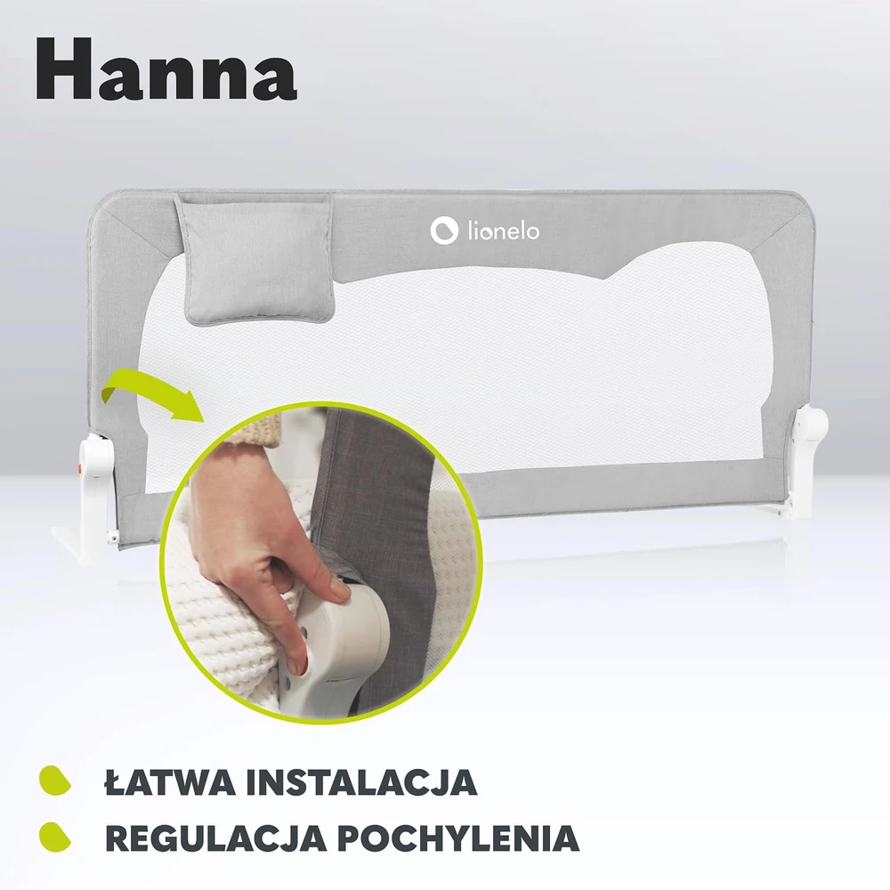 Lionelo lovos apsauginis turėklas Hanna 150 × 66 cm, pilkas LO-HANNA