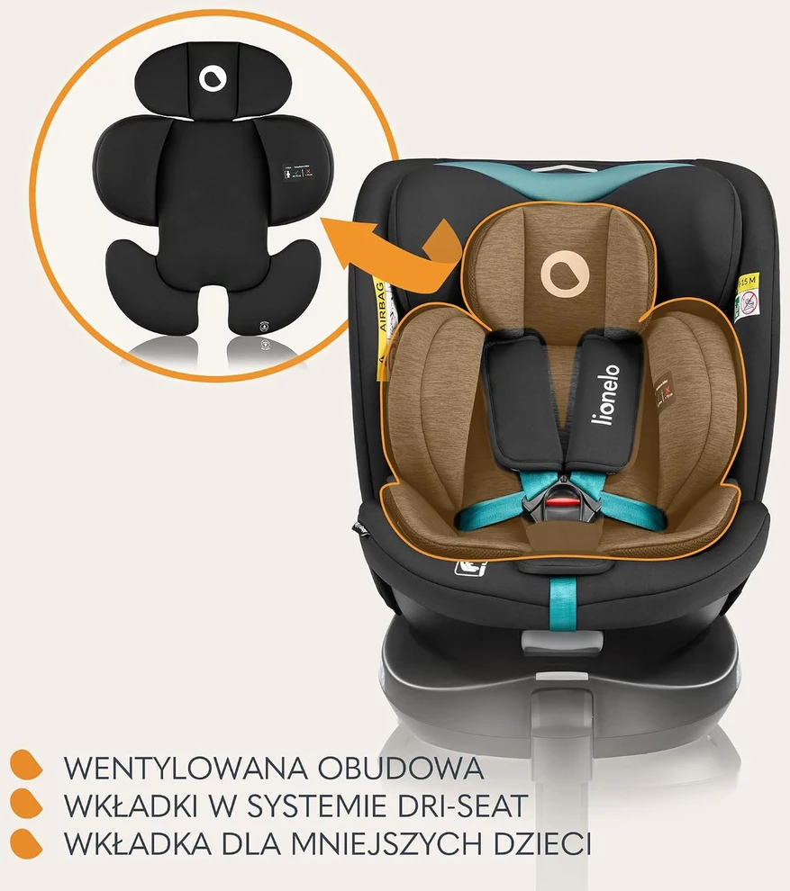 Lionelo pasukama automobilinė kėdutė Navy i-Size 40–150 cm, ISOFIX, LONAVY ISIZE Juodas TURQUOISE