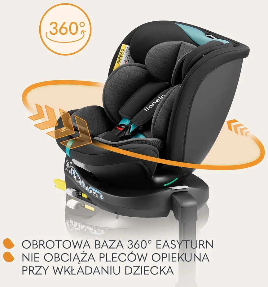 Lionelo pasukama automobilinė kėdutė Navy i-Size 40–150 cm, ISOFIX, LONAVY ISIZE Juodas TURQUOISE