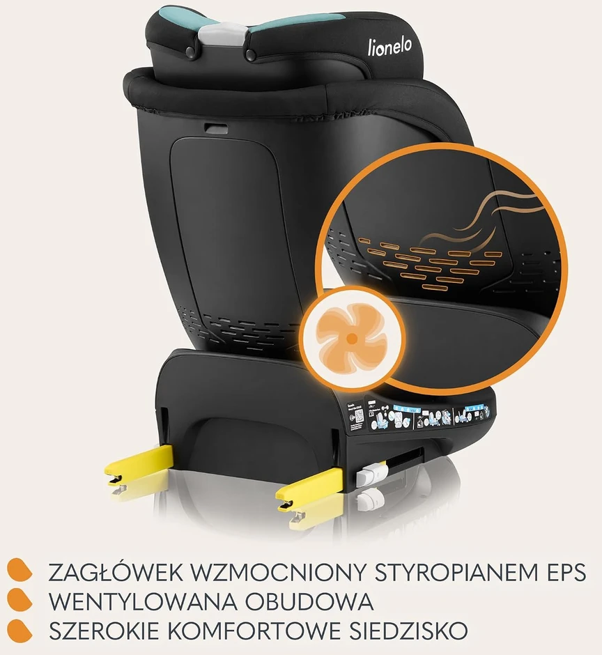 Lionelo pasukama automobilinė kėdutė Navy i-Size 40–150 cm, ISOFIX, LONAVY ISIZE Juodas TURQUOISE