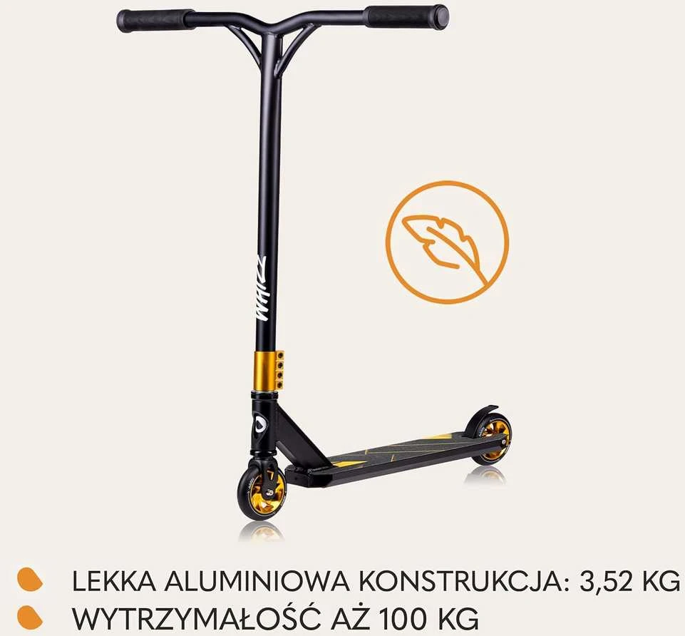 Lionelo triukinis paspirtukas, aliuminis, ABEC-9 guoliai, 110 mm ratai, iki 100 kg, LO-WHIZZ Juodas CARBON Geltonas