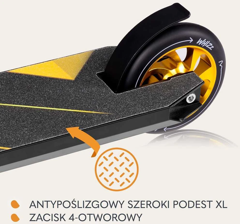 Lionelo triukinis paspirtukas, aliuminis, ABEC-9 guoliai, 110 mm ratai, iki 100 kg, LO-WHIZZ Juodas CARBON Geltonas