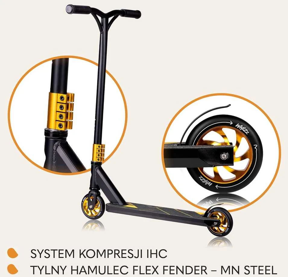 Lionelo triukinis paspirtukas, aliuminis, ABEC-9 guoliai, 110 mm ratai, iki 100 kg, LO-WHIZZ Juodas CARBON Geltonas