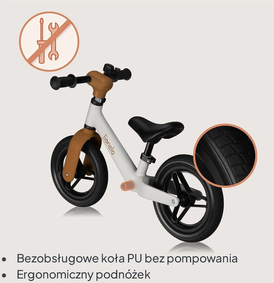 Lionelo vaikiškas balansinis dviratis Toni su 25 cm PU ratais iki 30 kg LO-TONI BEIGE SAND