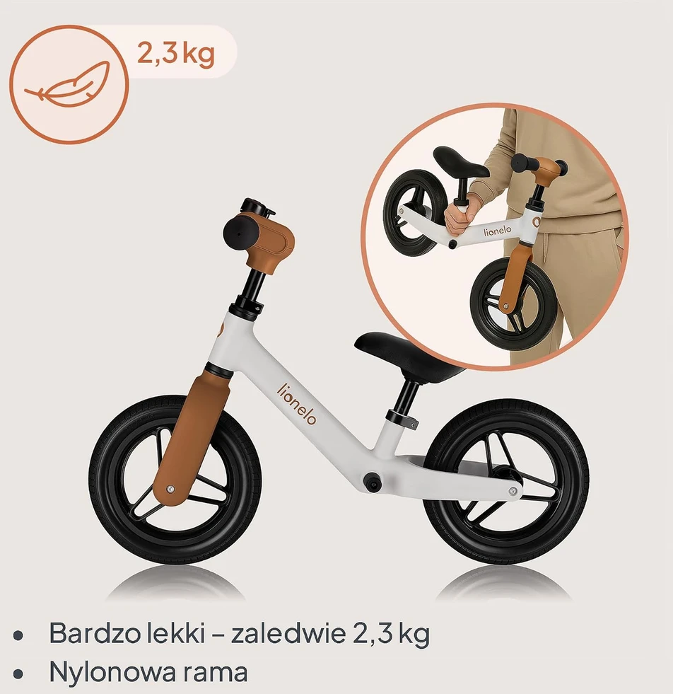 Lionelo vaikiškas balansinis dviratis Toni su 25 cm PU ratais iki 30 kg LO-TONI BEIGE SAND