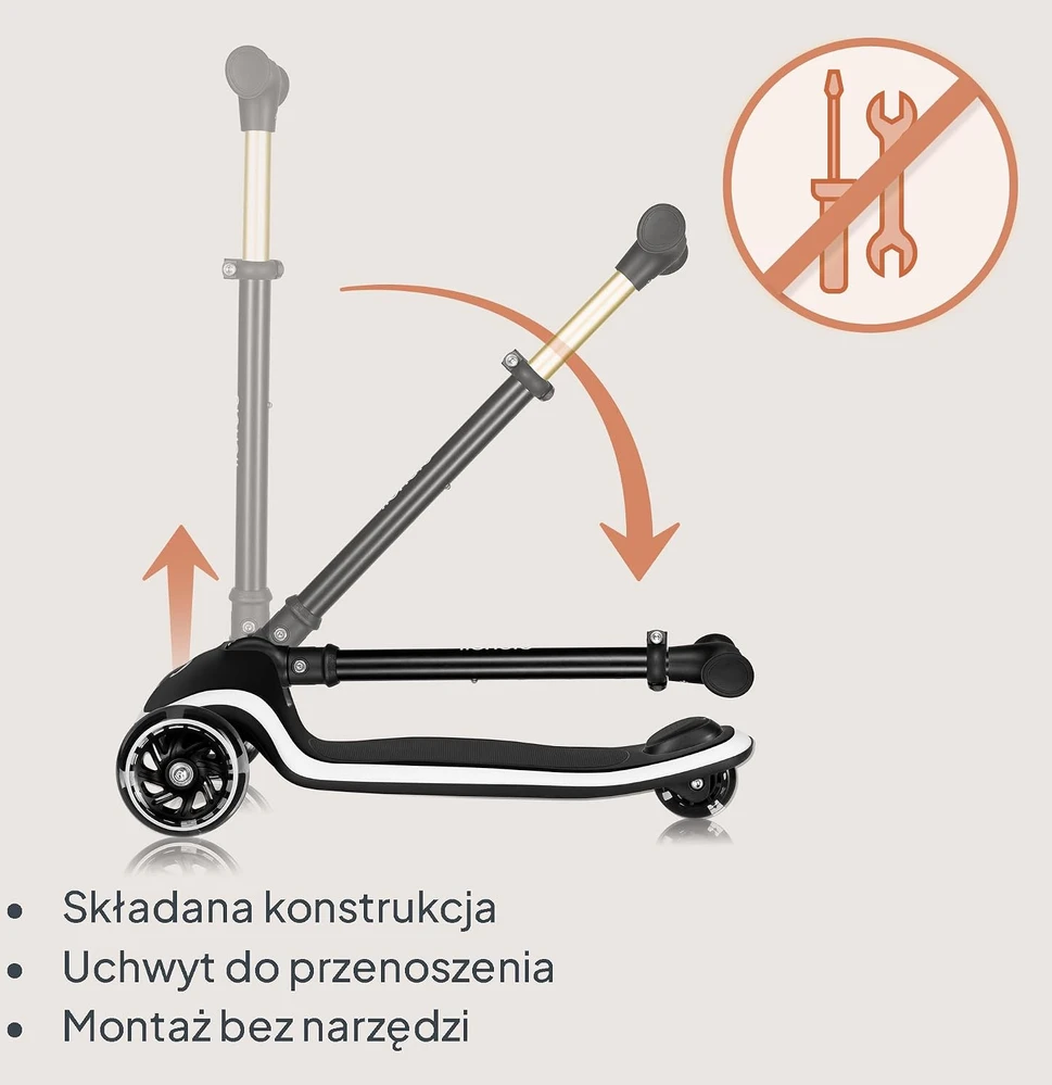 Lionelo vaikiškas triratis balansinis paspirtukas Mey su LED ratais iki 50 kg LO-MEY Juodas ONYX