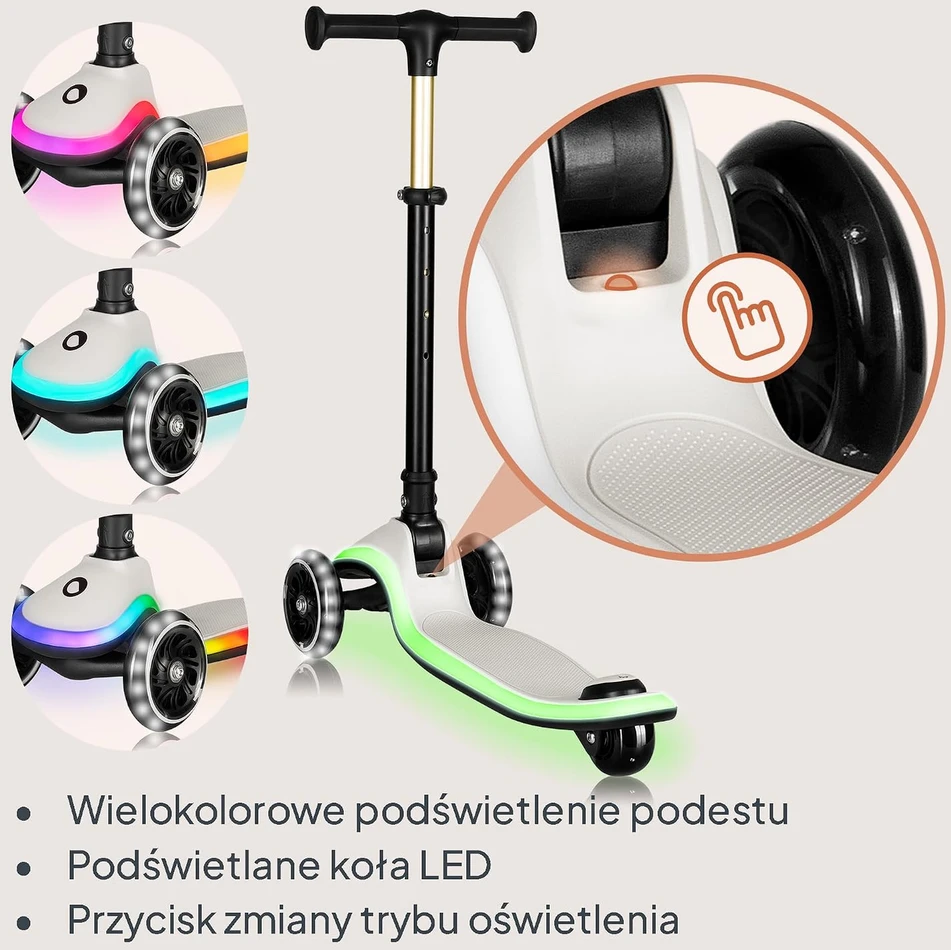 Lionelo vaikiškas triratis balansinis paspirtukas Mey su LED apšvietimu, iki 50 kg, LO-MEY BEIGE SAND