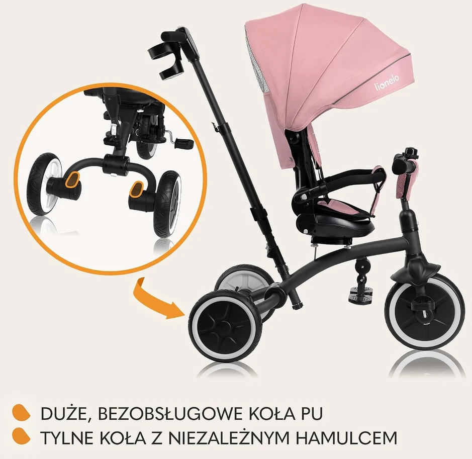 Lionelo vaikiškas triratukas Tris Plus, 9 mėn.–5 m., iki 25 kg, rožinis
