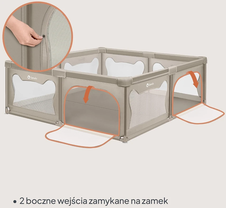 Lionelo Willow XL sulankstomas vaikų maniežas 187 × 207 × 68 cm, smėlio spalvos LO-WILLOW XL BEIGE SAND