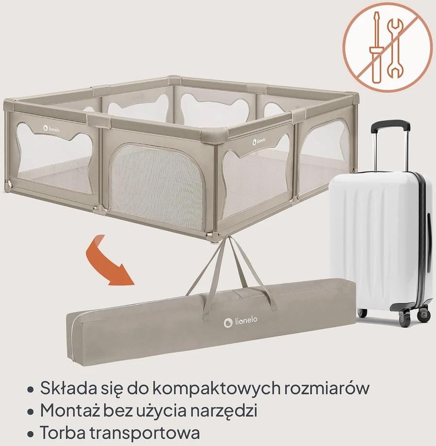 Lionelo Willow XL sulankstomas vaikų maniežas 187 × 207 × 68 cm, smėlio spalvos LO-WILLOW XL BEIGE SAND