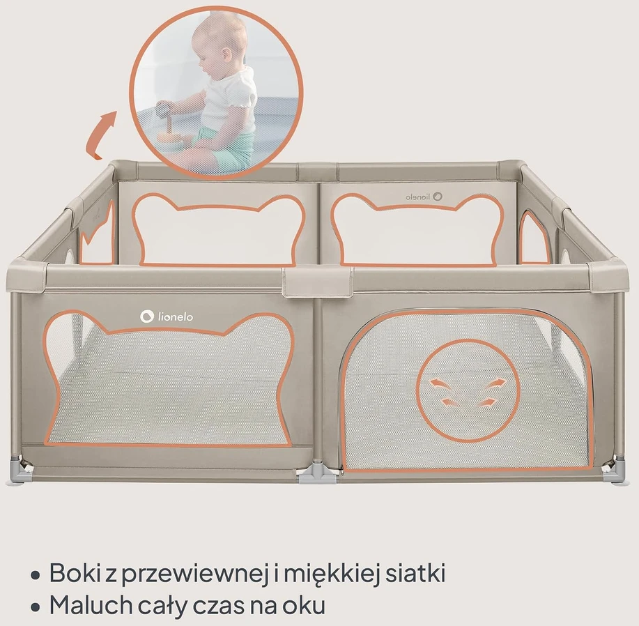 Lionelo Willow XL sulankstomas vaikų maniežas 187 × 207 × 68 cm, smėlio spalvos LO-WILLOW XL BEIGE SAND