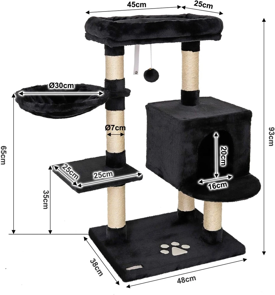 lionto draskyklė katėms su sieniniu tvirtinimu, 93 cm, juoda, KB00437