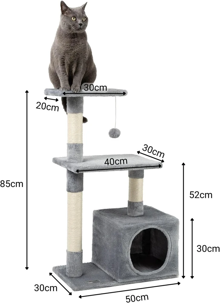 lionto kačių draskyklė su guoliu ir dviem platformomis, 85 cm, šviesiai pilka, KB00253