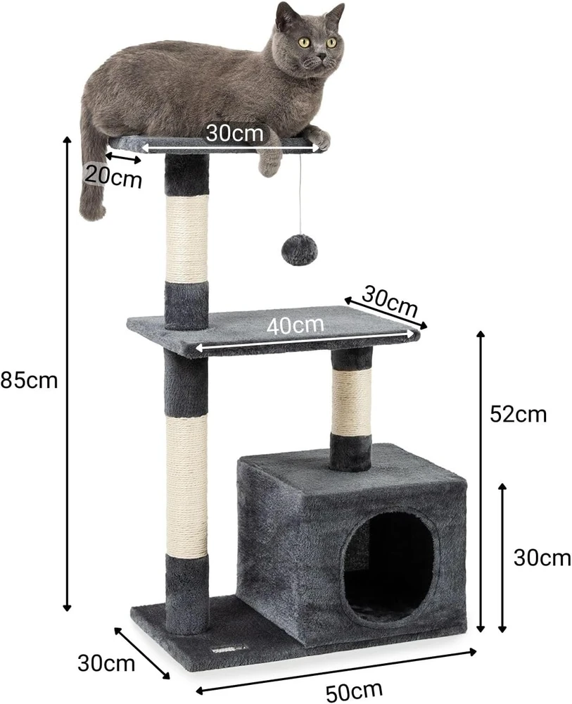 lionto kačių draskyklė su guoliu ir žaislu, 85 cm, tamsiai pilka, KB00252