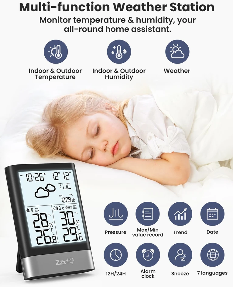LIORQUE belaidė meteorologinė stotelė su lauko jutikliu ir 4.3 col. LCD YGH6208