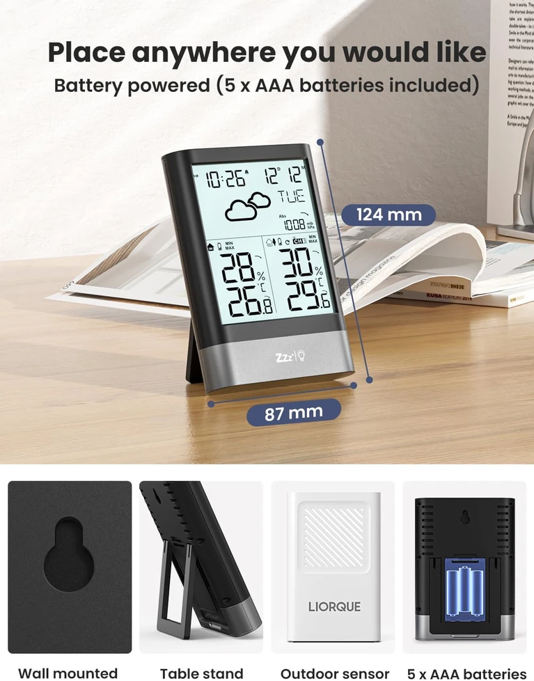 LIORQUE belaidė meteorologinė stotelė su lauko jutikliu ir 4.3 col. LCD YGH6208