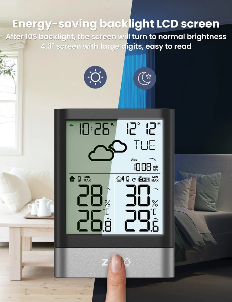 LIORQUE belaidė meteorologinė stotelė su lauko jutikliu ir 4.3 col. LCD YGH6208