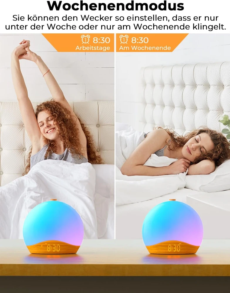 LIORQUE šviesos žadintuvas su saulėtekio simuliacija, Bluetooth ir FM radiju K2