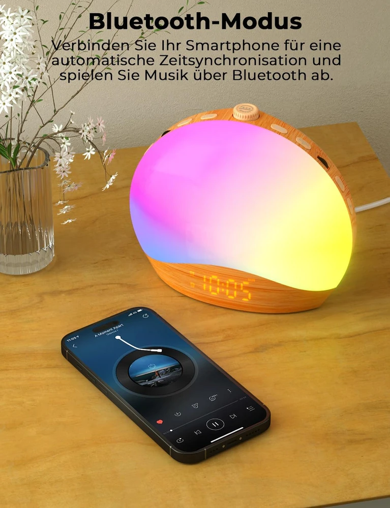 LIORQUE šviesos žadintuvas su saulėtekio simuliacija, Bluetooth ir FM radiju K2