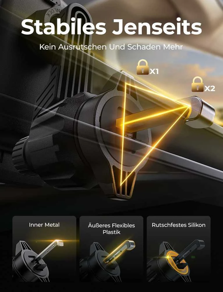 LISEN MagSafe automobilinis telefono laikiklis su bevieliu 15 W įkrovimu, USB-C, juodas