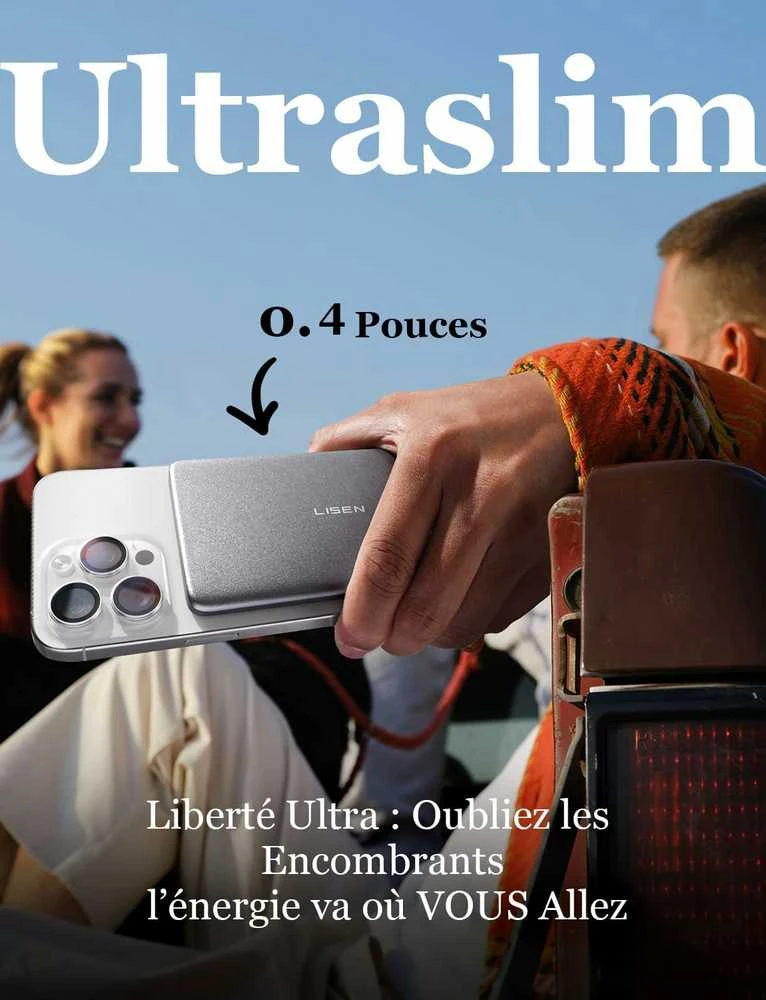 LISEN MagSafe išorinis akumuliatorius iPhone, 5000 mAh, itin plonas, pilkas titano