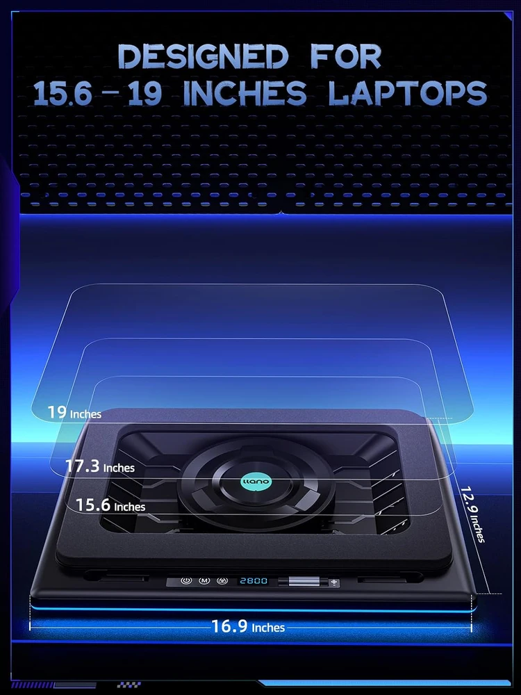 llano V12 nešiojamojo kompiuterio aušinimo stovas su RGB apšvietimu, 15–19 col.