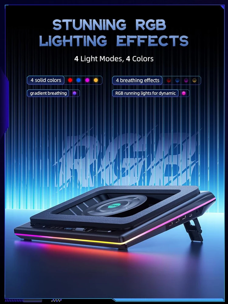 llano V12 nešiojamojo kompiuterio aušinimo stovas su RGB apšvietimu, 15–19 col.