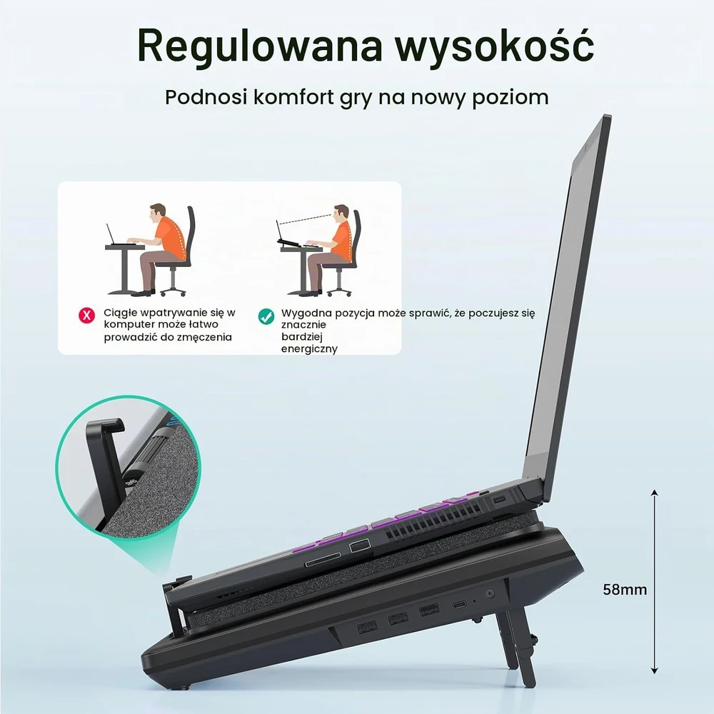 llano V12 nešiojamojo kompiuterio aušinimo stovas su 14 cm ventiliatoriumi, 15–19 col.