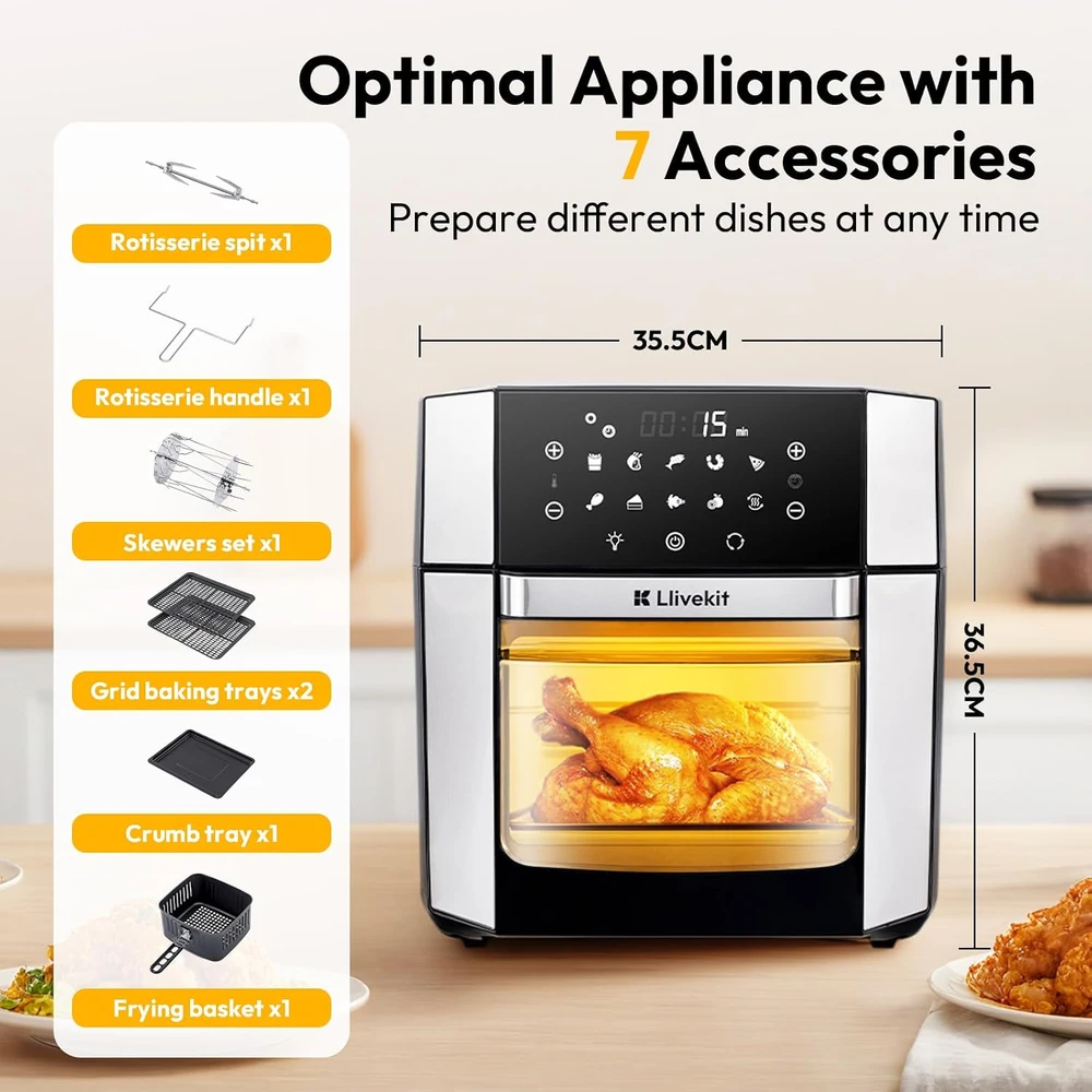 LLIVEKIT karšto oro gruzdintuvė 15 l, 1800 W, 10 programų, Lk45