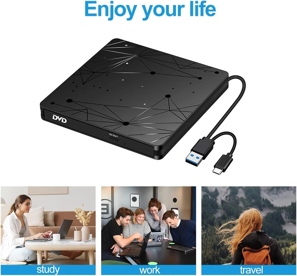 LMEN išorinis CD/DVD įrenginys su USB 3.0 ir USB-C, iki 5 Gb/s, BT520