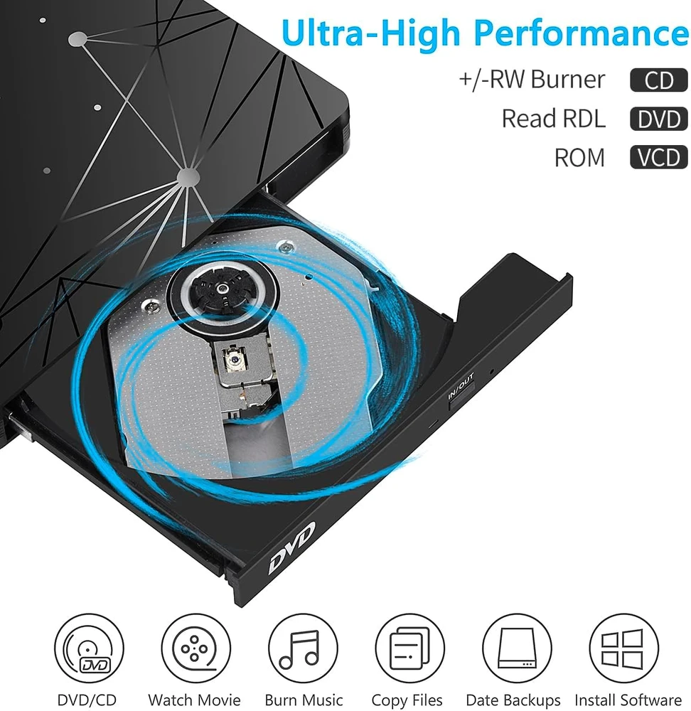 LMEN išorinis CD/DVD įrenginys su USB 3.0 ir USB-C, iki 5 Gb/s, BT520