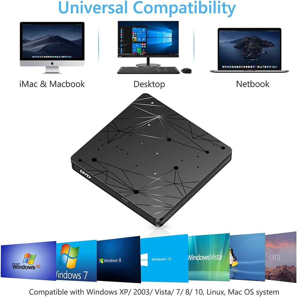 LMEN išorinis CD/DVD įrenginys su USB 3.0 ir USB-C, iki 5 Gb/s, BT520