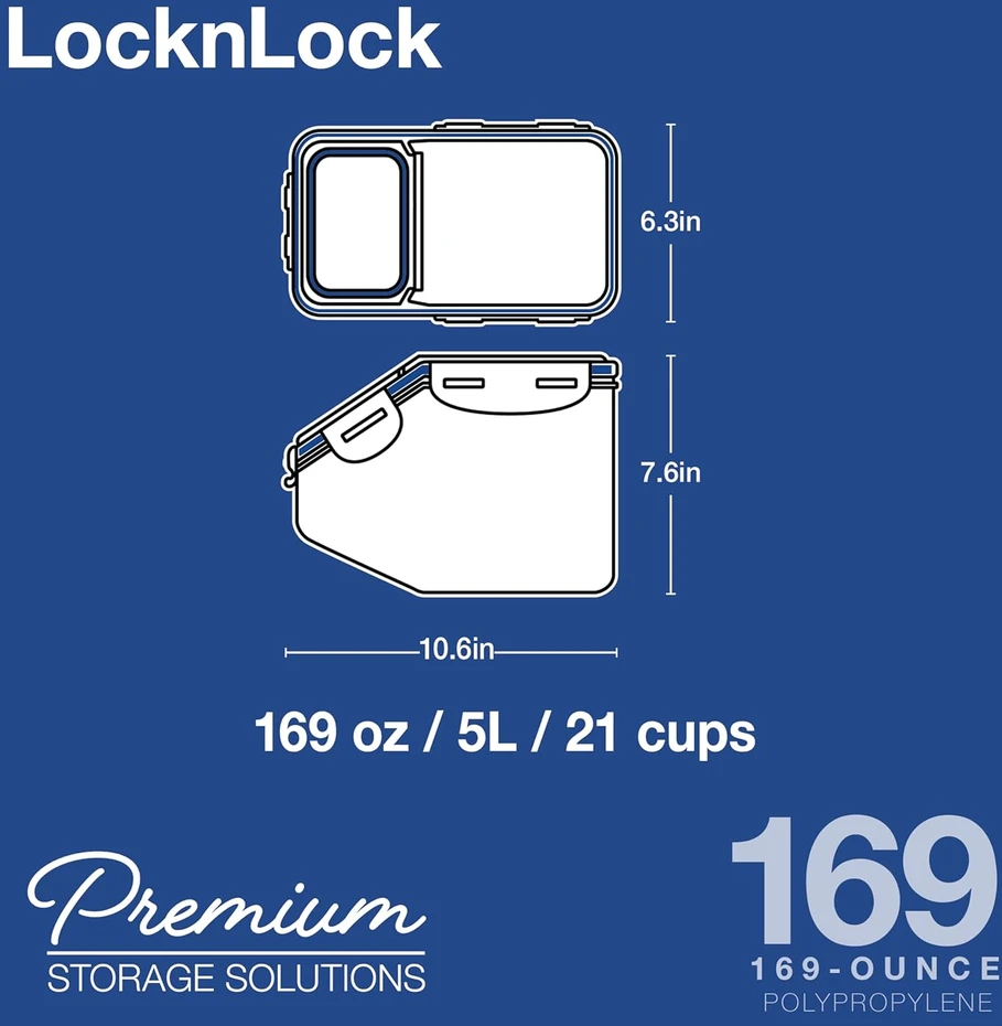 LocknLock plastikinis sandarus maisto laikymo indas, 5 l talpos, stačiakampis, PP Classic