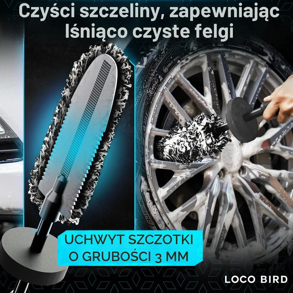 LOCO BIRD mikropluošto ratlankių valymo šepetys 42 cm su keičiamu užvalkalu
